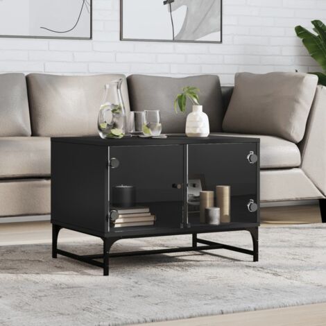 Coffee Table with Glass Doors Black 68.5x50x50 cm vidaXL