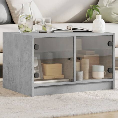 Coffee Table with Glass Doors Concrete Grey 68x50x42 cm vidaXL