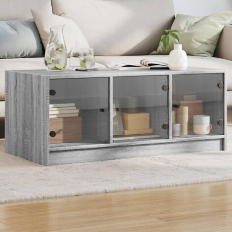 Coffee Table with Glass Doors Grey Sonoma 102x50x42 cm vidaXL