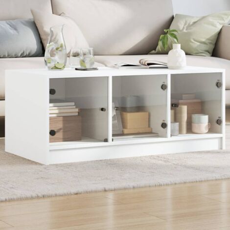 Coffee Table with Glass Doors White 102x50x42 cm vidaXL