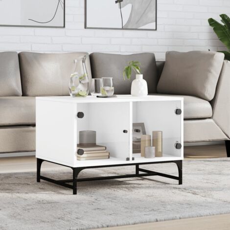Coffee Table with Glass Doors White 68.5x50x50 cm vidaXL