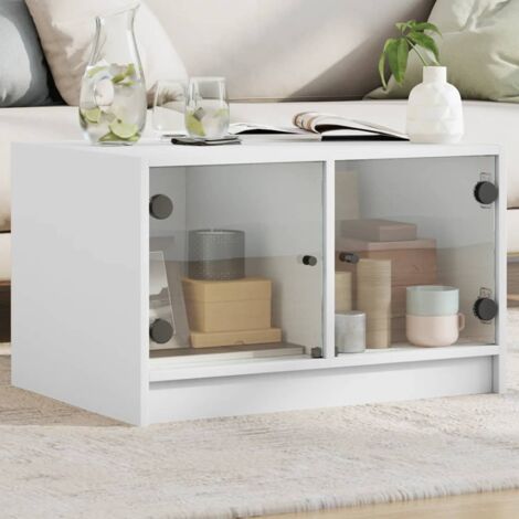 Coffee Table with Glass Doors White 68x50x42 cm vidaXL