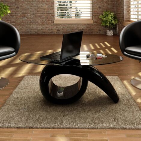 Coffee table with glass shelf Oval in various colors colore : NERO