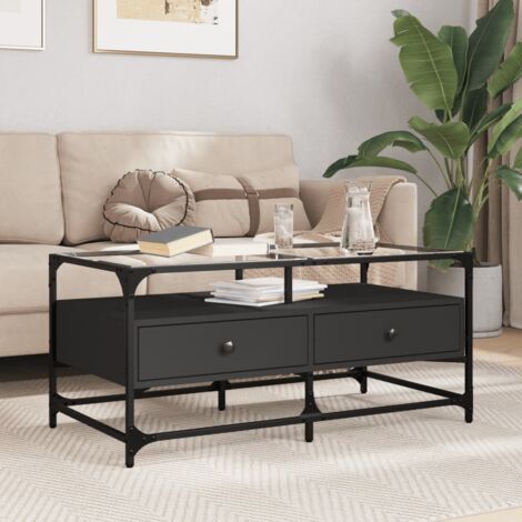 Coffee Table with Glass Top Black 98.5x50x45 cm Steel vidaXL