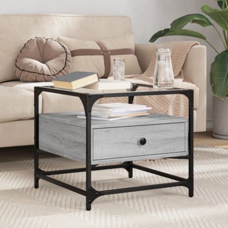 Coffee Table with Glass Top Grey Sonoma 50x50x45 cm Steel vidaXL