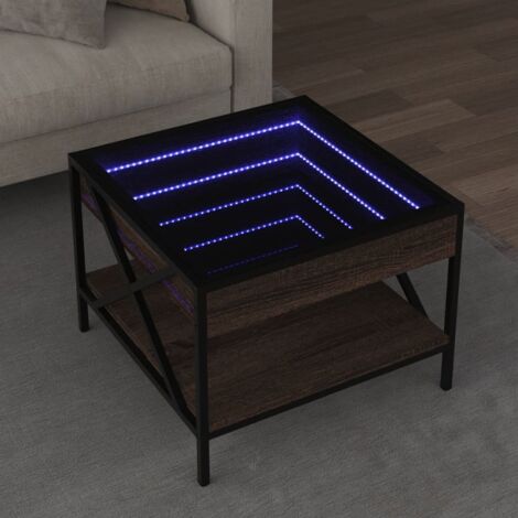 Coffee Table with Infinity LED Brown Oak 50x50x38 cm vidaXL