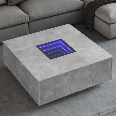 Coffee Table with Infinity LED Concrete Grey 100x100x40 cm vidaXL