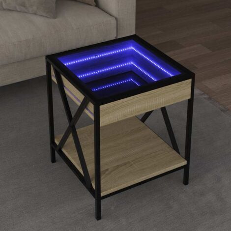 Coffee Table with Infinity LED Sonoma Oak 40x40x49 cm vidaXL