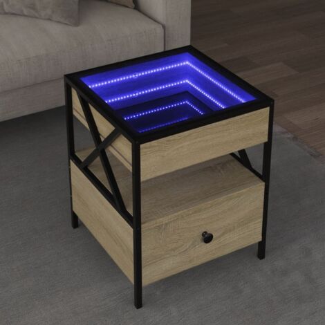 Coffee Table with Infinity LED Sonoma Oak 40x40x51 cm vidaXL