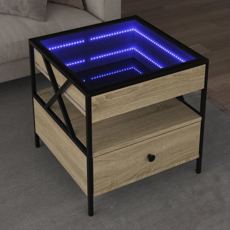 Coffee Table With Infinity Led Sonoma Oak 50x50x51 Cm Vidaxl