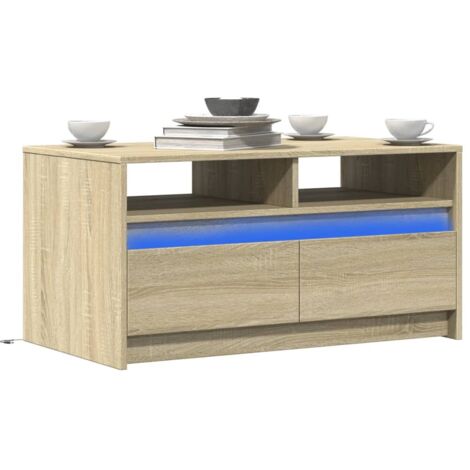 Coffee Table with LED Lights Sonoma Oak Engineered Wood vidaXL
