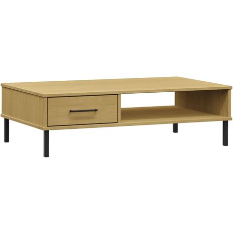 Coffee Table with Metal Legs Brown Solid Wood Pine OSLO vidaXL
