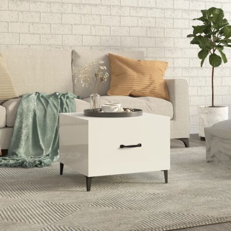 Coffee Table with Metal Legs High Gloss White 50x50x40 cm vidaXL