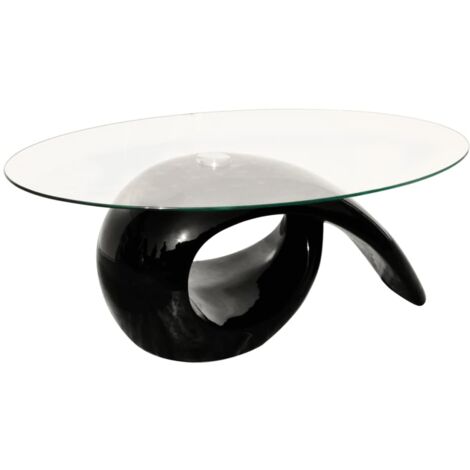 Coffee Table with Oval Glass Top High Gloss Black vidaXL