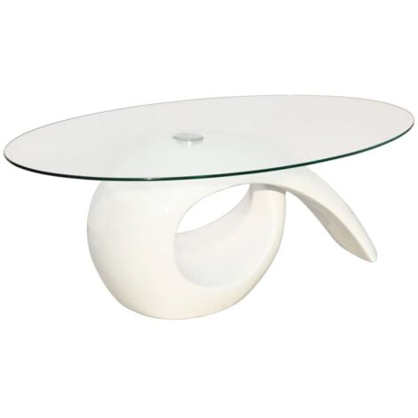 Coffee Table with Oval Glass Top High Gloss White vidaXL