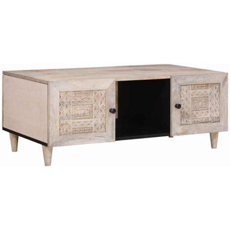 Coffee Table with Shelf Beige 100 x 54 x 40 cm Solid mango wood vidaXL