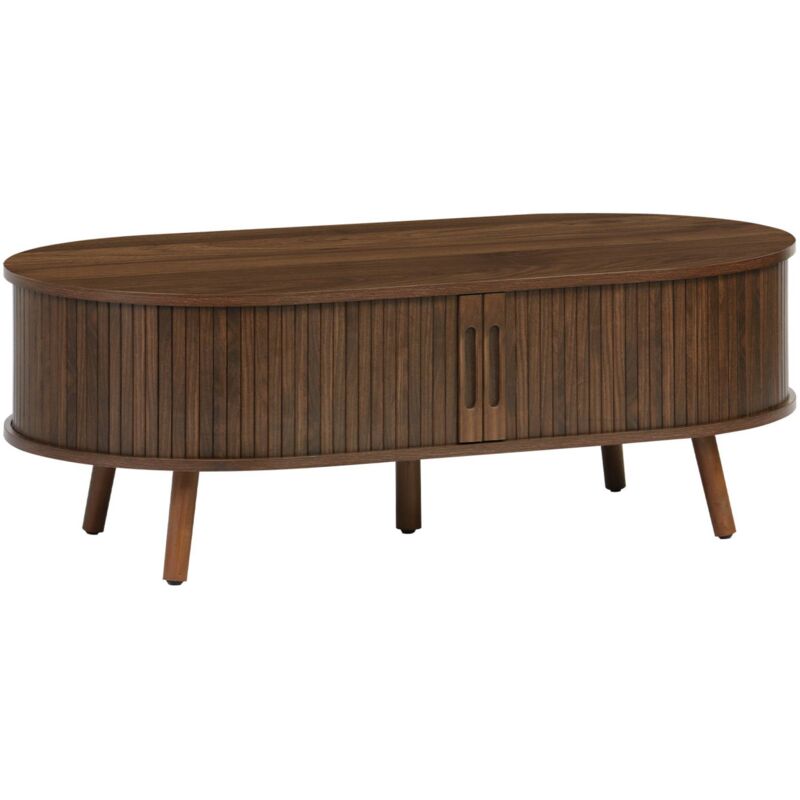 Sweeek Coffee Table With Sliding Doors And Grooved Wooden-effect Compartments, Legacy, Walnut, 110x59x39 Cm