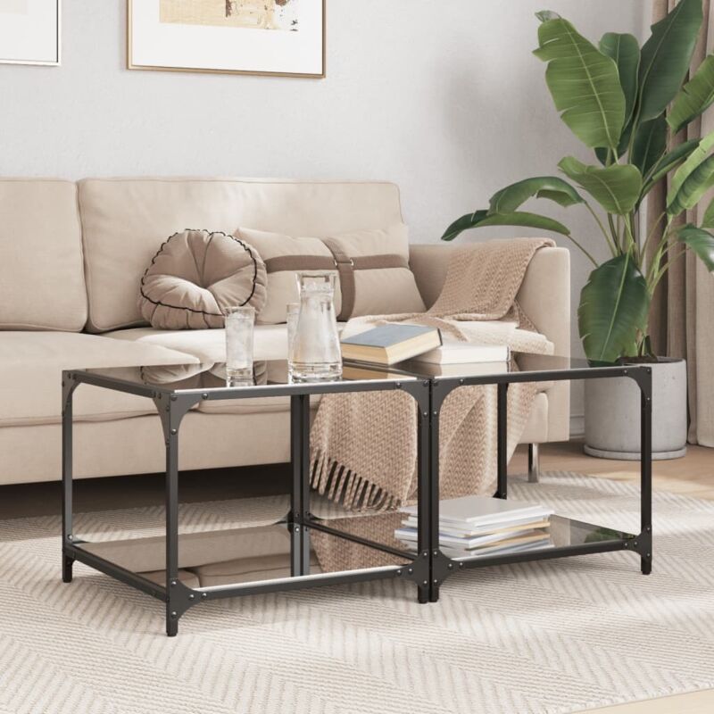 Vidaxl - Coffee Tables With Black Glass Top 2 Pcs 50x50x40 Cm Steel