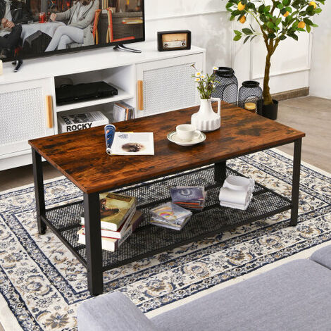 Coffee Table Wood Accent Furniture Square Cocktail Table Steel Frame