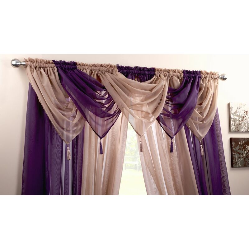 Coffee Voile Curtain Swag Net 22x18' With Decorative Tassle