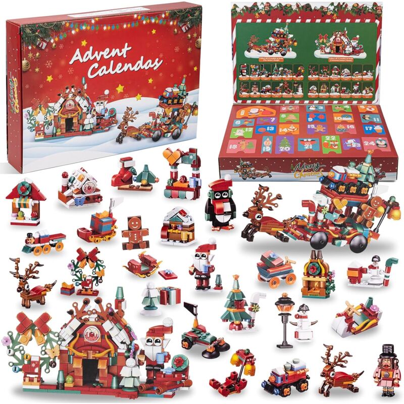 Calendrier de l'Avent 2024 pour enfants, calendrier de l'Avent de Noël de 24 jours pour enfants/adolescents, ensemble de blocs de construction 12 en