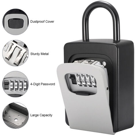 Coffre à Clés Sécurisé avec Couverture Anti-Poussière 246.5x85x40mm Aluminium 4-Digit Code Reconfigurable - Stockage et Organisation Porte-clés