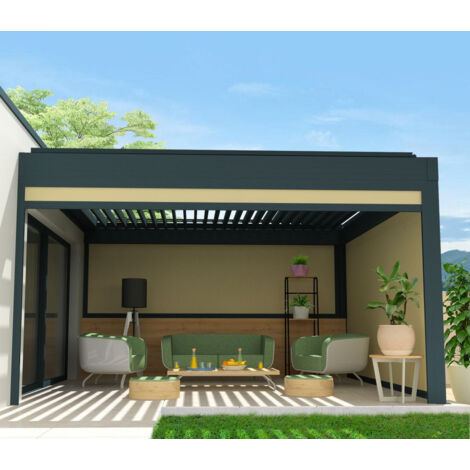 Coffre à coulisses pour pergola SPINELLE et HYLIA 3,50x2,50 M (Motorisé à Télécommande - Gris anthracite structuré RAL7016ST - Écru)