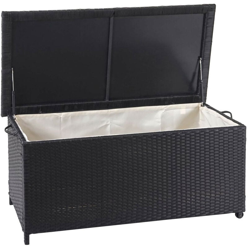 Coffre à coussins en polyrotin, HWC-D88, coffre jardin Premium noir, 51x100x50 cm, 170l