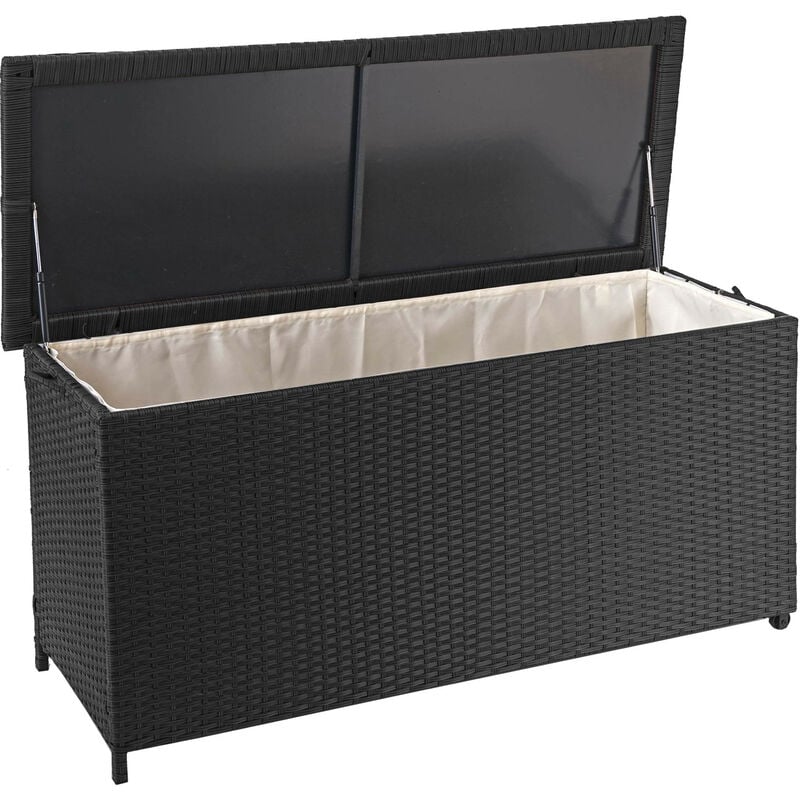 Mendler - Coffre à coussins en polyrotin, HWC-D88, coffre jardin Premium noir, 63x135x52 cm, 320l