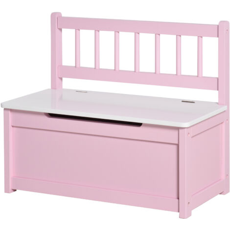 Coffre à jouet enfant banc de rangement enfant couvercle rabattable et charnières de sécurité 60 x 30 x 50 cm rose