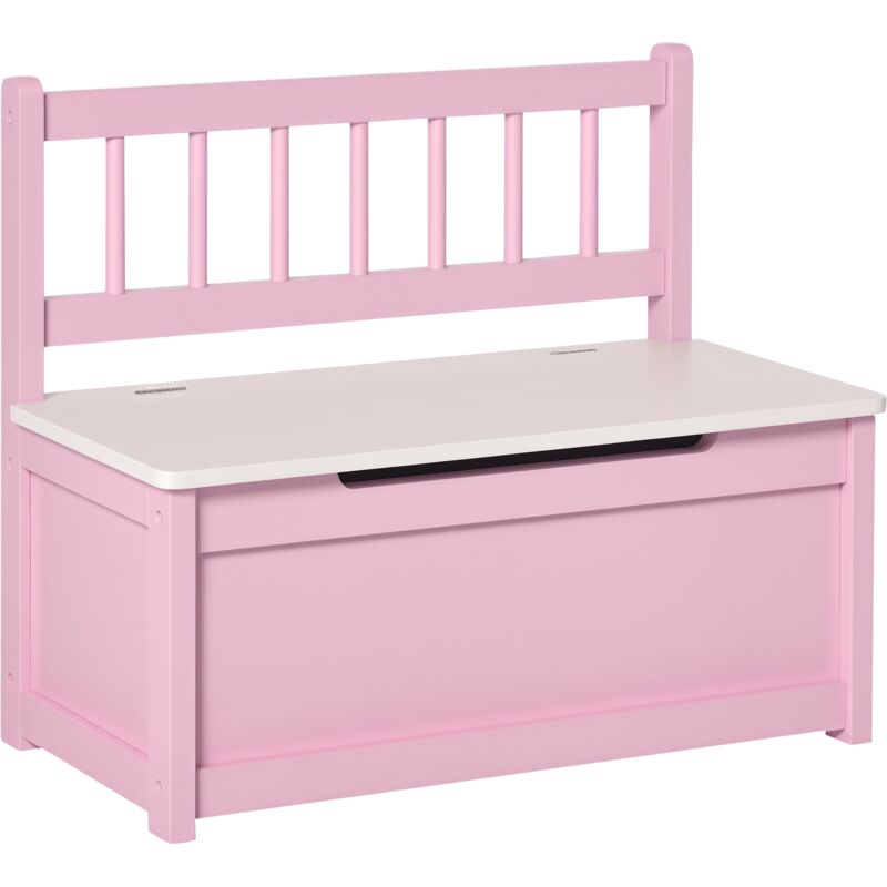 Coffre à jouet enfant - banc de rangement - HOMCOM - 2 en 1, couvercle rabattable, charnières de sécurité - 60 x 30 x 50 cm - rose