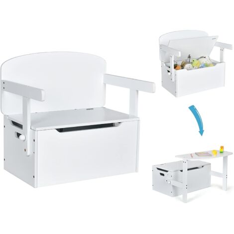 Coffre à jouets 3 en 1 pour enfants avec banc et table, ensemble table et chaises en bois avec coffre de rangement, style moderne, convient aux enfants de 3 à 7 ans (gris)