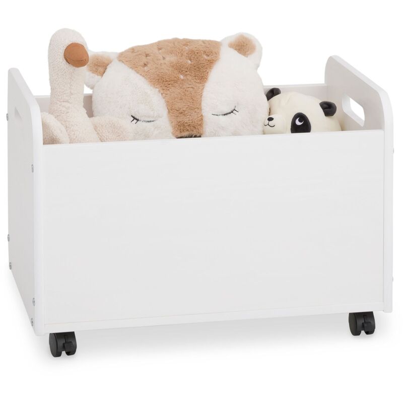Idimex - Coffre à jouets benjamin sur roulettes, en pin massif - Blanc