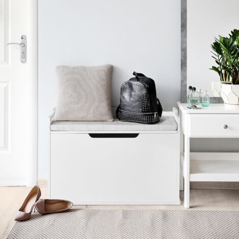 Coffre à Jouets Coffre de Rangement à Couvercle Relevable Banc avec Coffre de Rangement Banc avec 2 Charnières de Sécurité Blanc