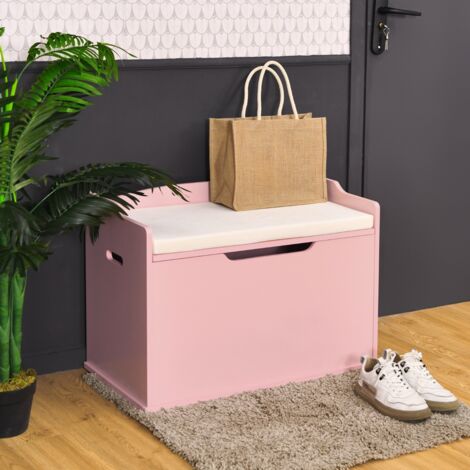 Coffre à Jouets Coffre de Rangement à Couvercle Relevable Banc avec Coffre de Rangement Banc avec 2 Charnières de Sécurité Rose