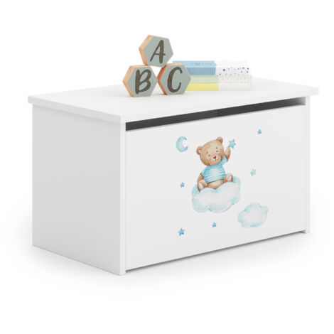 Coffre à jouets Daria blanc avec imprimé ourson bleu