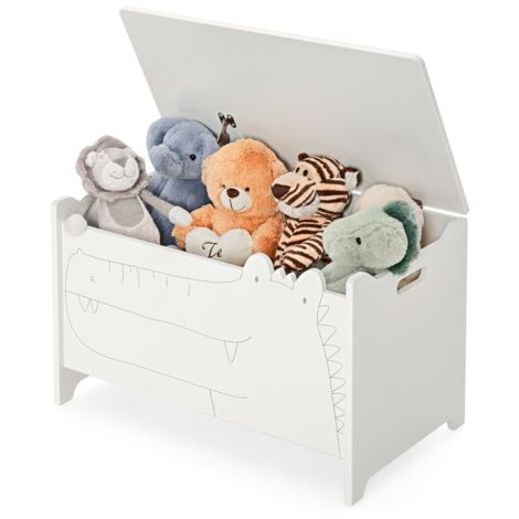Coffre à Jouets en Bois avec Couvercle Rabattable et 2 Poignées 60 x 33 x 37,5 cm (Lx lx H) Rangement Chambre Enfant Blanc
