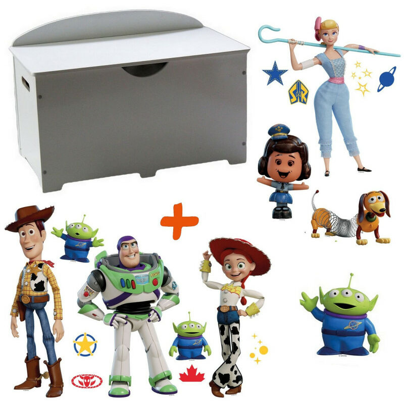 Coffre à jouets en bois blanc 2 en 1 thème Toy Story