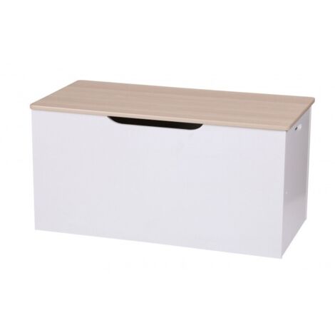 Coffre à jouets en bois MDF blanc 80x40x40cm – Système anti-pincement – Rangement sécurisé pour chambre d'enfant – Toilinux