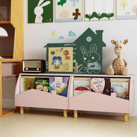 Coffre à Jouets en Boisavec Etagère de Présentation Boîte de Rangementpour Filles Garçons 60 x 33 x 44 cm Rose