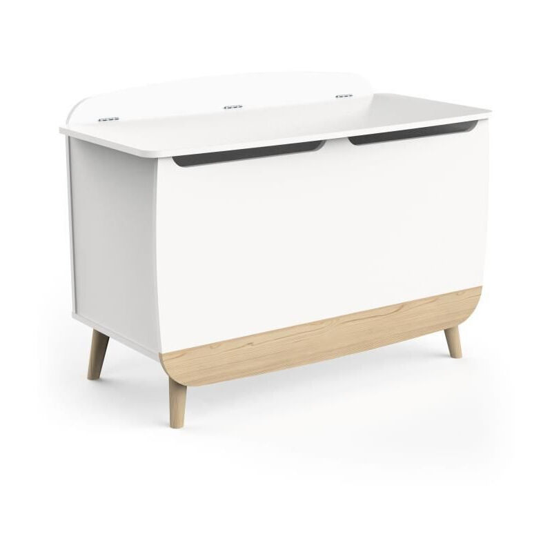 Coffre a jouets - firmiana - Style scandinave - Blanc mat / Chene kronberg - 82,4 x 39,1 x 58,9 cm Demeyere