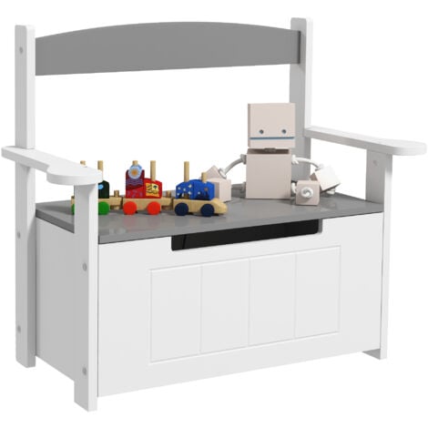 AIYAPLAY Coffre à jouets pour enfants 2 en 1 banc meuble de rangement et assise avec dossier et accoudoirs - vérin pneumatique 68,5L x 34l x 58H cm gris