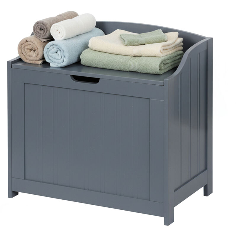 Coffre à linge Relaxdays, 80 L, pour linge sale, literie, jouets, salle de bain, coffre avec couvercle, MDF, gris
