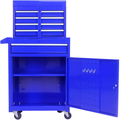 Coffre à outils 5 tiroirs roues étagères ajustables garage organisateur bleu