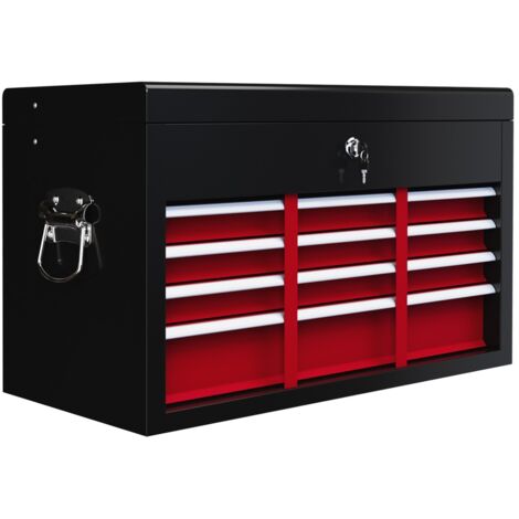 Coffre à outils 6 tiroirs rouge noir avec serrure et poignée - Mobile robuste acier 60x26x34 cm pour rangement atelier