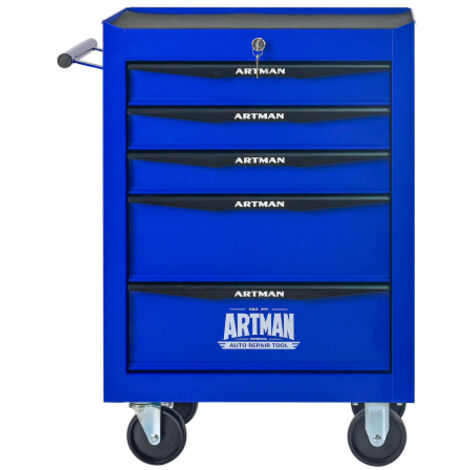 Coffre à outils métal 5 tiroirs roulements billes organisateur noir et bleu