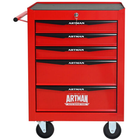 Coffre à outils métal 5 tiroirs roulements billes organisateur rouge et noir