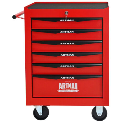 Coffre à outils métal 6 tiroirs roulements billes organisateur rouge et noir