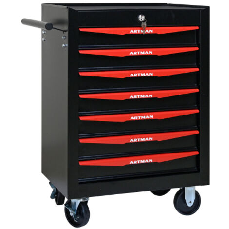 Coffre à outils métal 7 tiroirs roulements billes organisateur noir et rouge