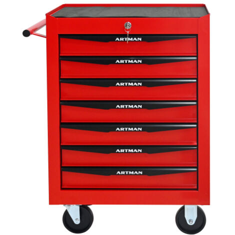 Coffre à outils métal 7 tiroirs roulements billes organisateur rouge et noir